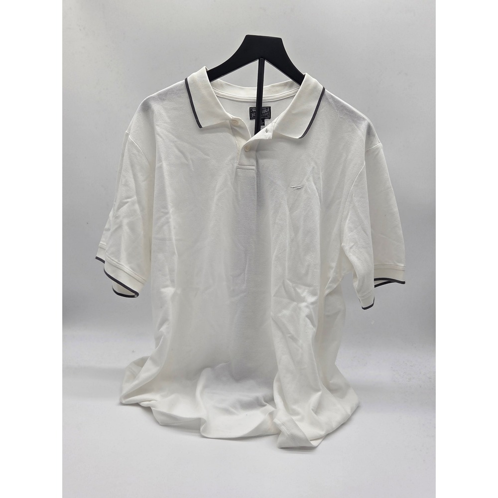 Benny Gold Men's L White 100% Cotton Pique Polo Shirt Black Trim 101-386